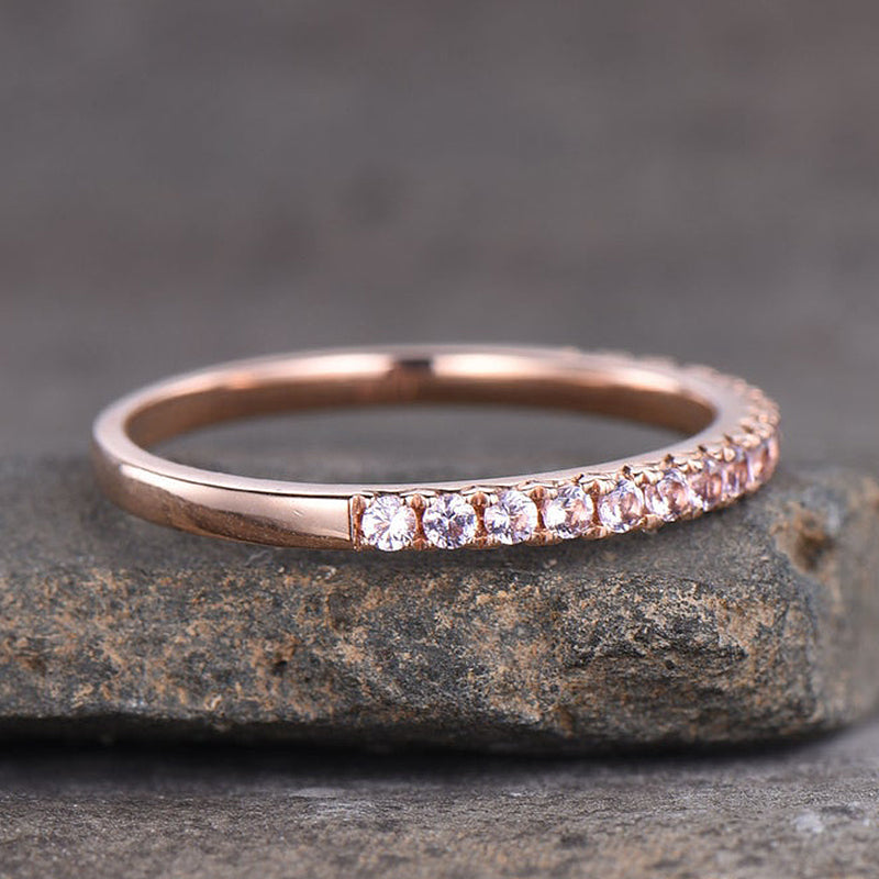 Half Eternity Rose Gold Peachy Pink Stone Women's Wedding Band In Sterling Silver-Maxinejewelry