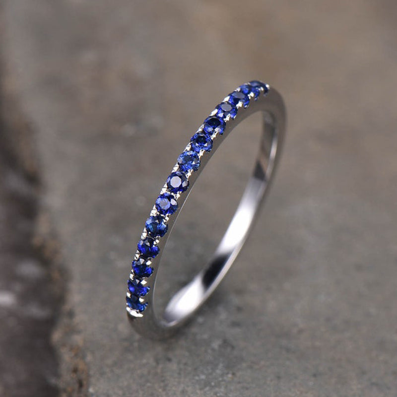 Exquisite Half Eternity Blue Sapphire Women's Wedding Band In Sterling Silver-Maxinejewelry