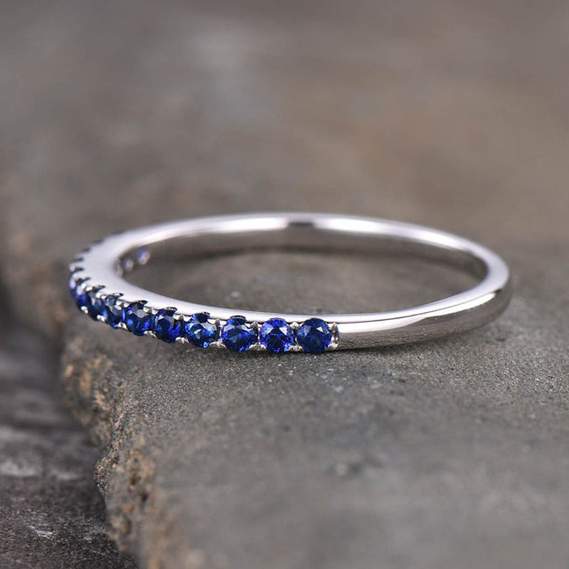 Exquisite Half Eternity Blue Sapphire Women's Wedding Band In Sterling Silver-Maxinejewelry