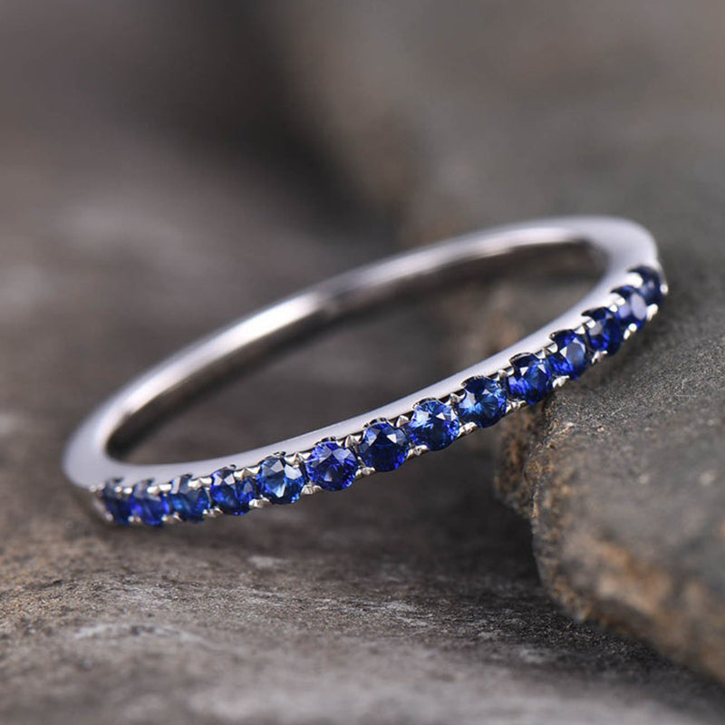 Exquisite Half Eternity Blue Sapphire Women's Wedding Band In Sterling Silver-Maxinejewelry