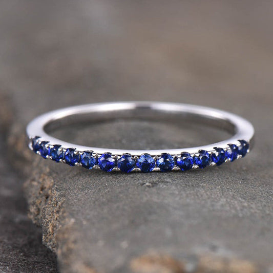 Exquisite Half Eternity Blue Sapphire Women's Wedding Band In Sterling Silver-Maxinejewelry