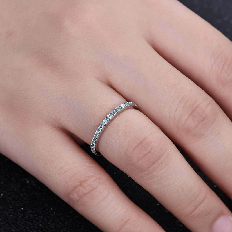 Full Eternity Paraiba Tourmaline Women's Wedding Band In Sterling Silver-Maxinejewelry