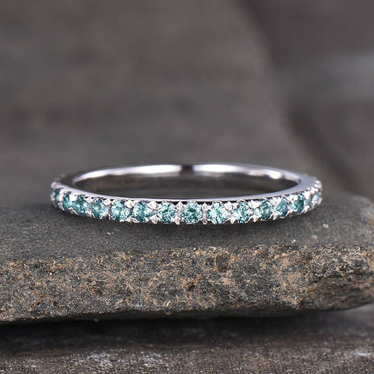 Full Eternity Paraiba Tourmaline Women's Wedding Band In Sterling Silver-Maxinejewelry