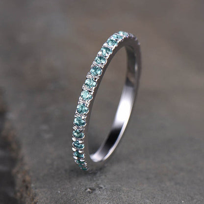 Full Eternity Paraiba Tourmaline Women's Wedding Band In Sterling Silver-Maxinejewelry