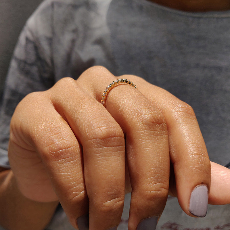 Classic Yellow Gold Round Cut Full Eternity Wedding Band In Sterling Silver-Maxinejewelry