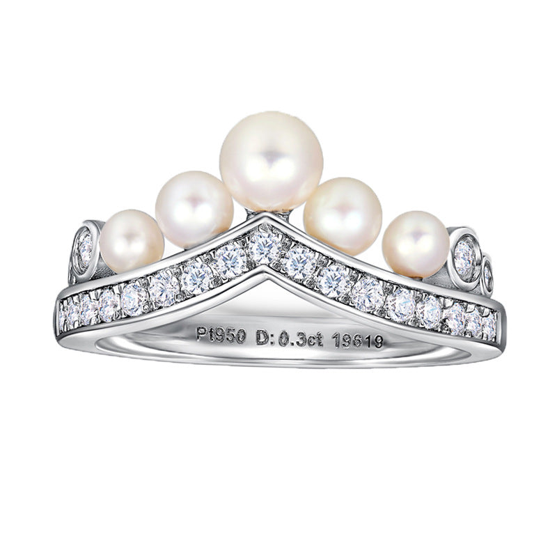 Elegant Crown Design Pearl Wedding Band for Women In Sterling Silver