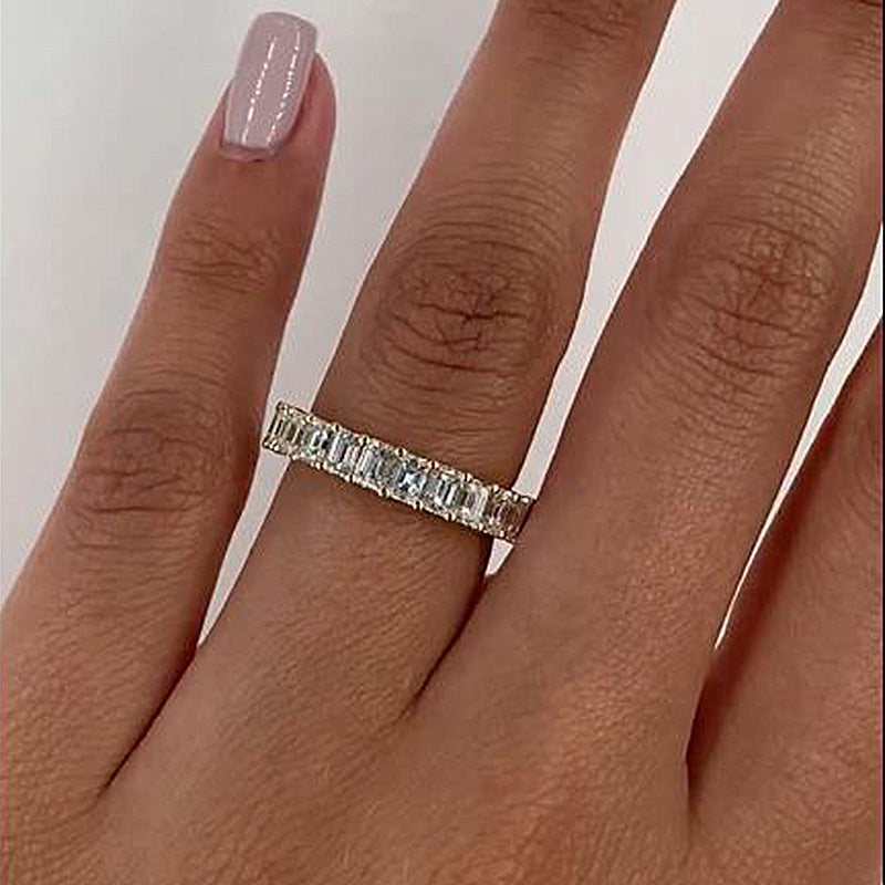 Classic Emerald Cut Sona Simulated Diamonds Women's Wedding Band