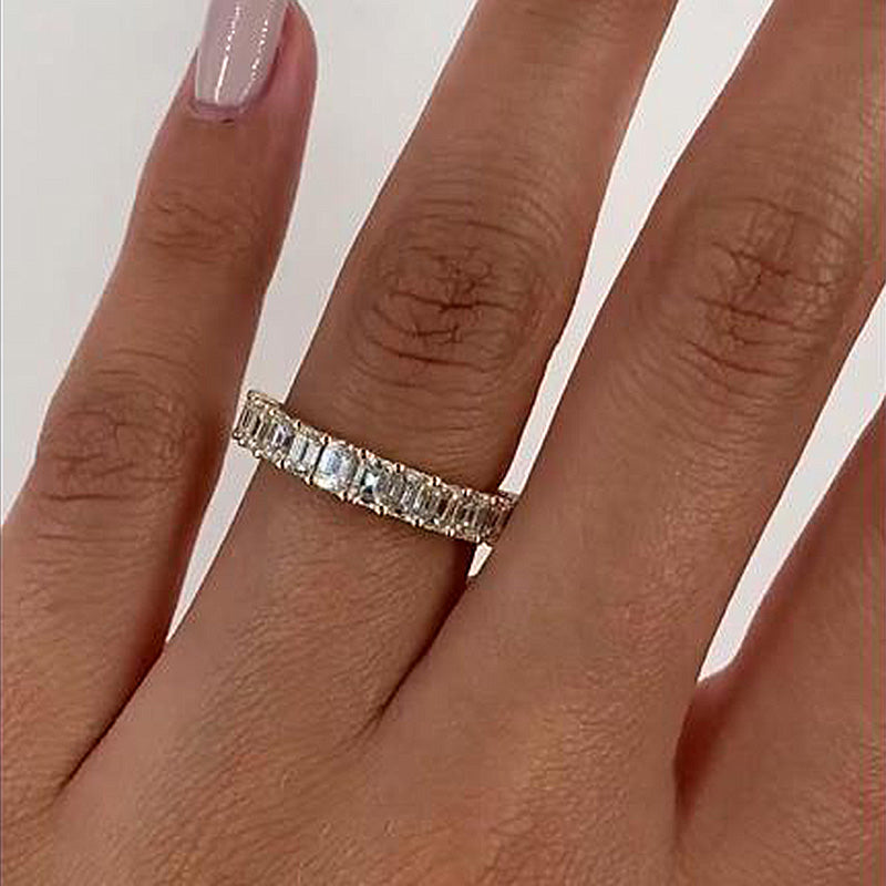 Classic Emerald Cut Sona Simulated Diamonds Women's Wedding Band