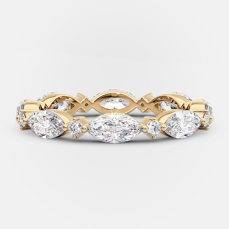 Elegant Yellow Gold Marquise Cut Diamond Wedding Band In Sterling Silver-Maxinejewelry