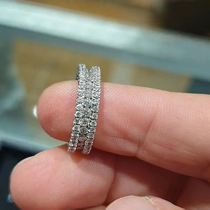 Sparkle 3 Row Design Round Cut Women's Wedding Band In Sterling Silver-Maxinejewelry