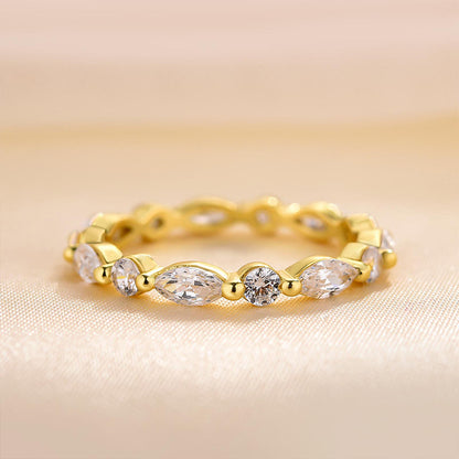 Exclusive Yellow Gold Marquise Cut Diamond Wedding Band In Sterling Silver-Maxinejewelry