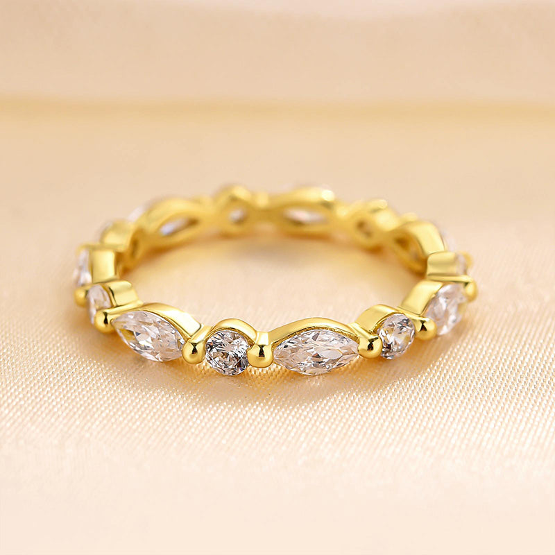 Exclusive Yellow Gold Marquise Cut Diamond Wedding Band In Sterling Silver-Maxinejewelry