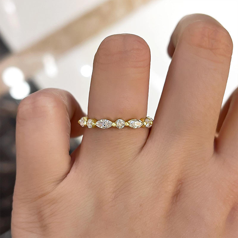 Exclusive Yellow Gold Marquise Cut Diamond Wedding Band In Sterling Silver-Maxinejewelry