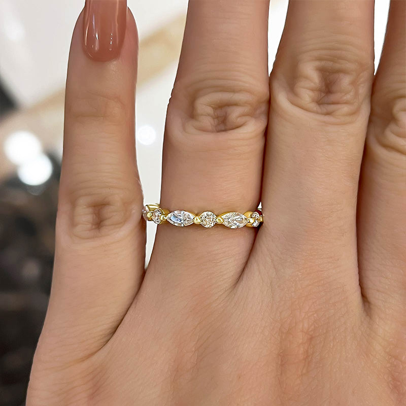 Exclusive Yellow Gold Marquise Cut Diamond Wedding Band In Sterling Silver-Maxinejewelry