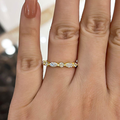 Exclusive Yellow Gold Marquise Cut Diamond Wedding Band In Sterling Silver-Maxinejewelry