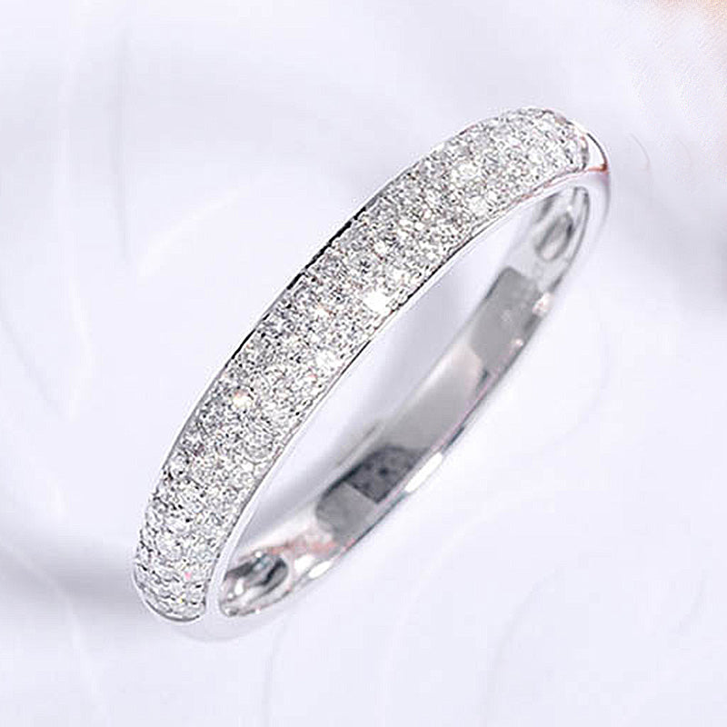 Exclusive 3 Rows Round Cut Half Wedding Band for Women In Sterling Silver-Maxinejewelry