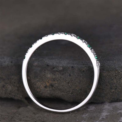 Stunning Half Eternity Emerald Green And White Stone Wedding Band