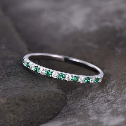 Stunning Half Eternity Emerald Green And White Stone Wedding Band