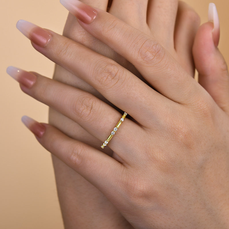 Lovely Yellow Gold Round Cut Wedding Band In Sterling Silver