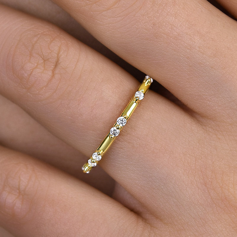 Lovely Yellow Gold Round Cut Wedding Band In Sterling Silver