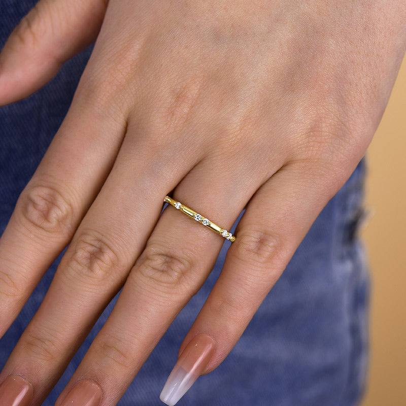 Lovely Yellow Gold Round Cut Wedding Band In Sterling Silver