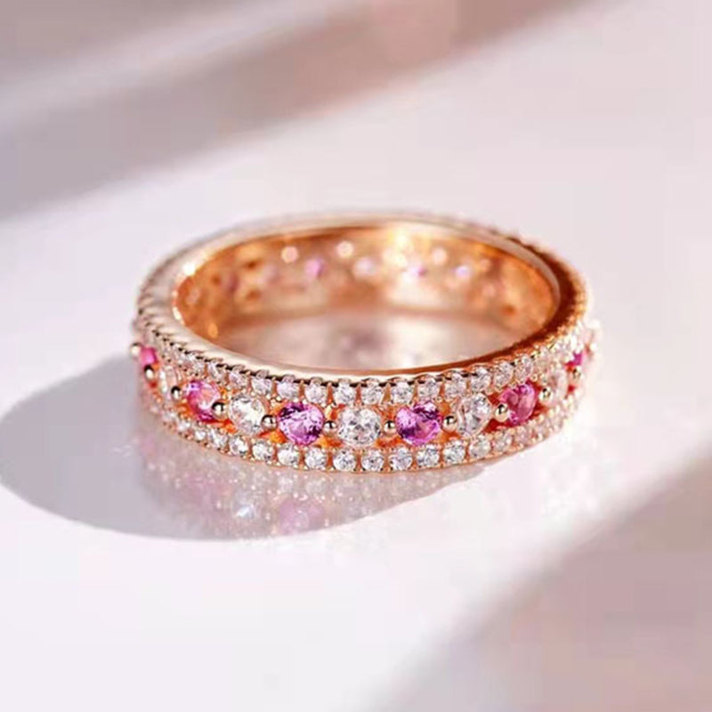 Precious Rose Gold Pink and White Stone Wedding Band