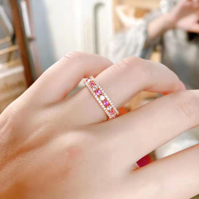 Precious Rose Gold Pink and White Stone Wedding Band