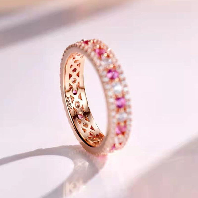 Precious Rose Gold Pink and White Stone Wedding Band