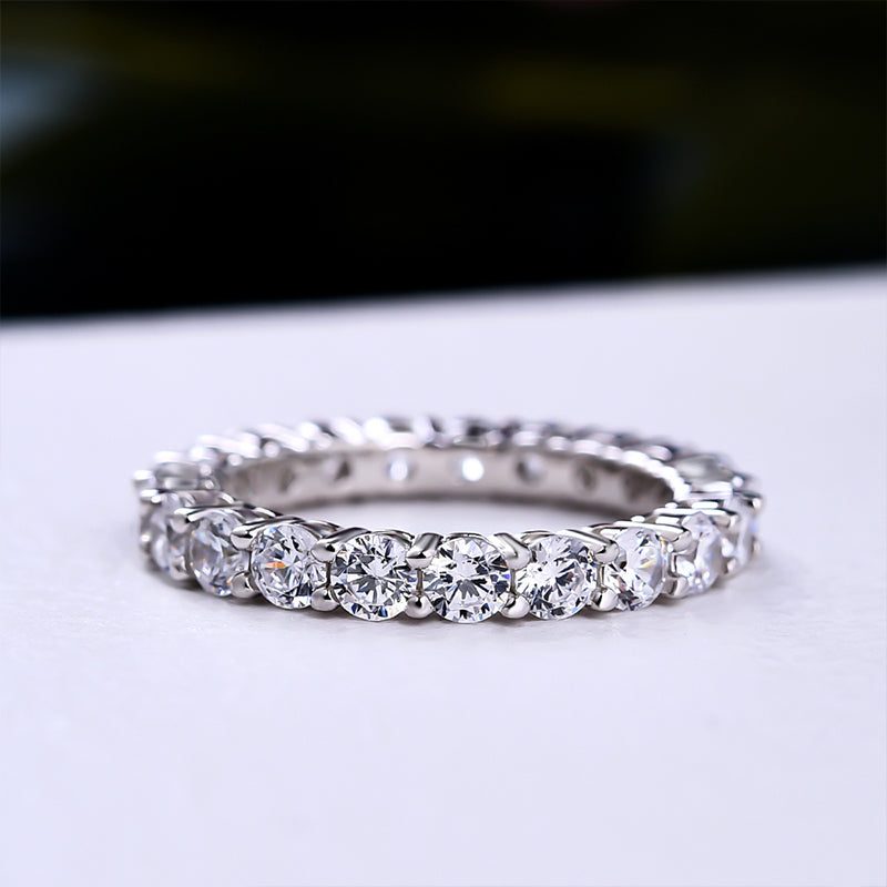 Eternity Round Cut Simulated Diamond Women's Wedding Band In Sterling Silver-Maxinejewelry