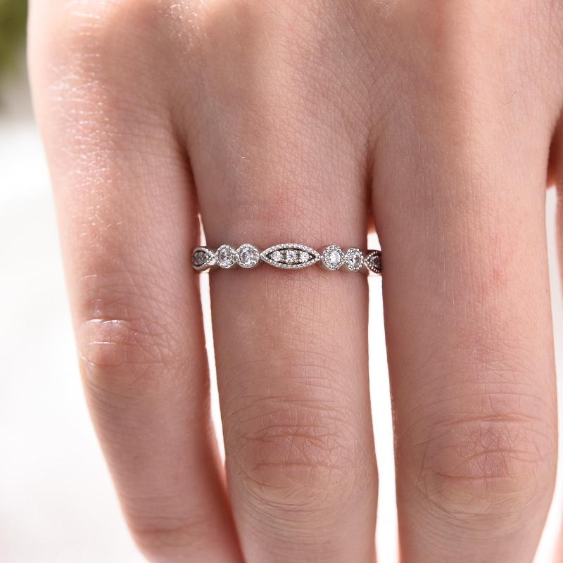 Art Deco White Gold Full Eternity Thin Wedding Band For Women-Maxinejewelry