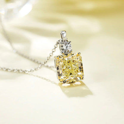 Elegant Yellow Sapphire Radiant Cut Pendant Necklace In Sterling Silver