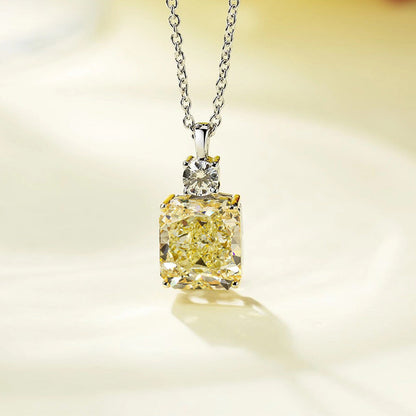 Elegant Yellow Sapphire Radiant Cut Pendant Necklace In Sterling Silver-Maxinejewelry