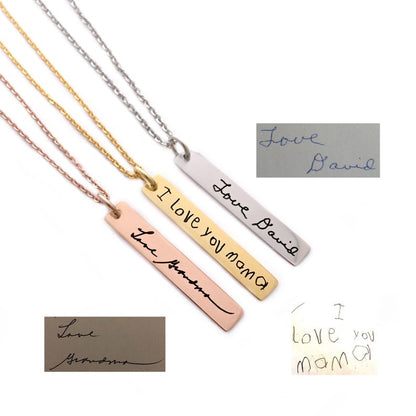 Handwriting Signature Bar Necklace Personalized Custom Gold Plated-silviax