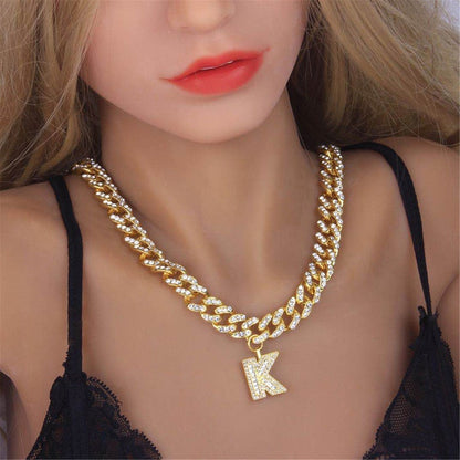 Cuban Chain Baguette Personalized Custom A-Z Letter Pendant Initial Necklace-silviax