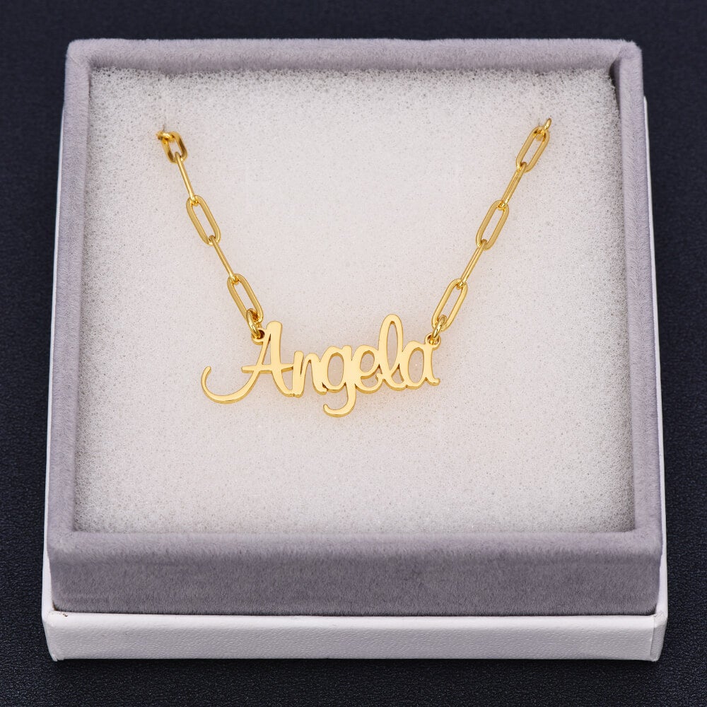 Paper Clip Chain Personalized Custom Gold Plated Name Necklace-silviax