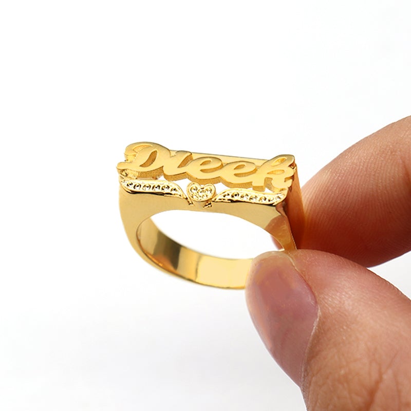 Personalized Gold Plated Name Ring with Heart-silviax