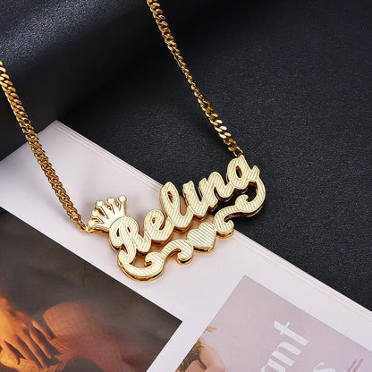 Double Layer Crown Heart Personalized Custom Gold Plated Name Necklace-silviax