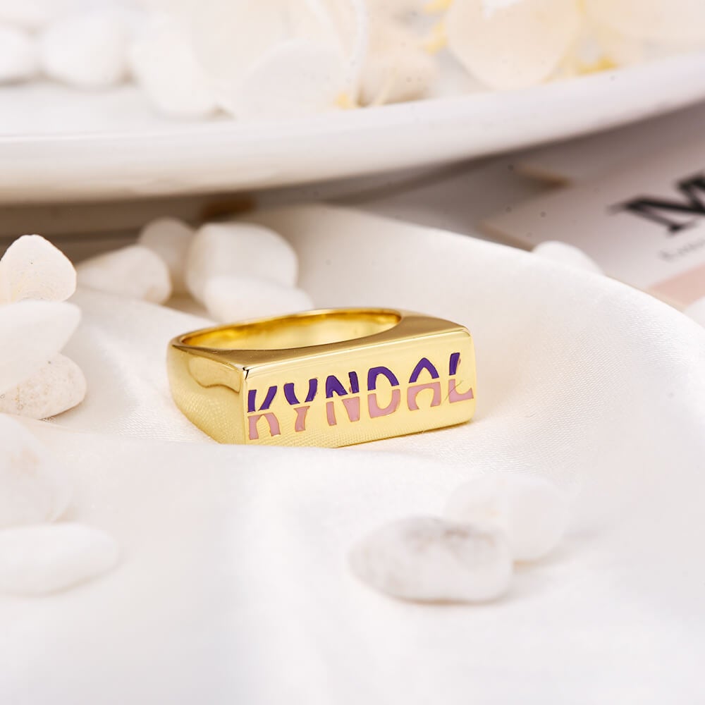 Double Color Letter Personalized Custom Gold Plated Name Ring-silviax