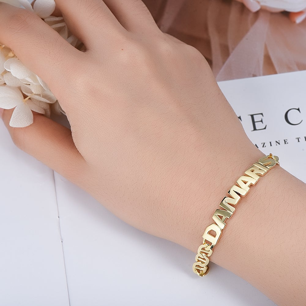 Capital Letter Personalized Gold Plated Name Bracelet-silviax