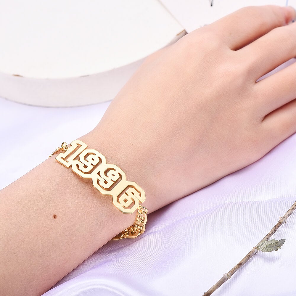 Hollow Number Year Personalized Custom Gold Plated Number Bracelet