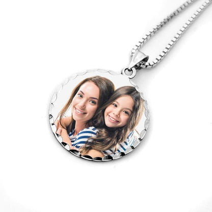 Round Diamond Cut Pendant White Gold Personalized Photo Necklace-silviax