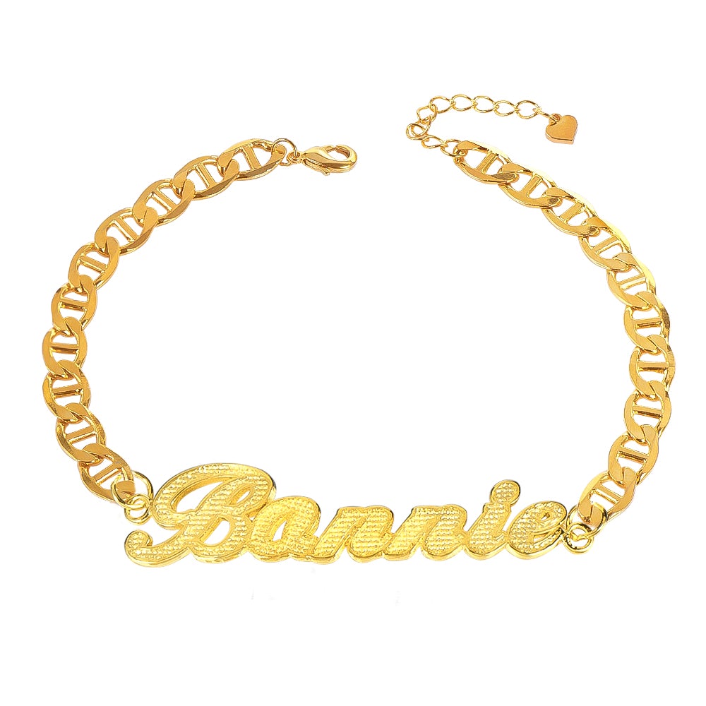 Gold Plated Personalized Diamond cut Name Bracelet-silviax