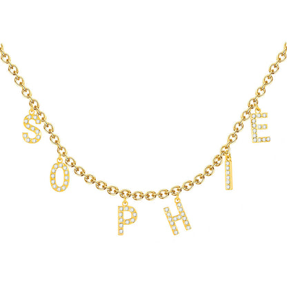 Capital Letter Inlaid Zircon Personalized Custom Gold Plated Name Necklace-silviax