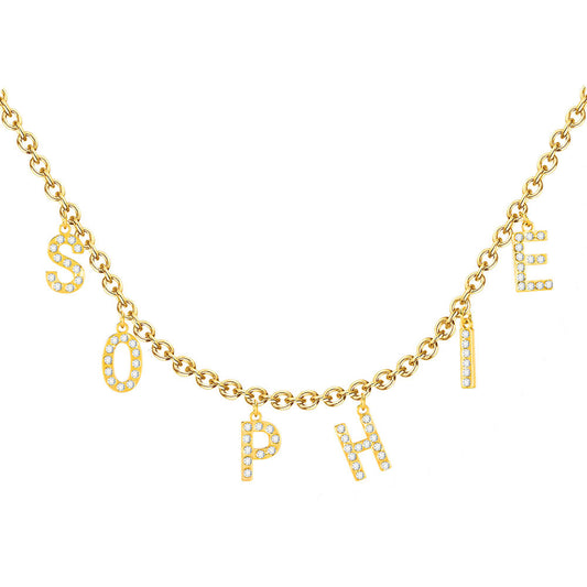 Capital Letter Inlaid Zircon Personalized Custom Gold Plated Name Necklace-silviax