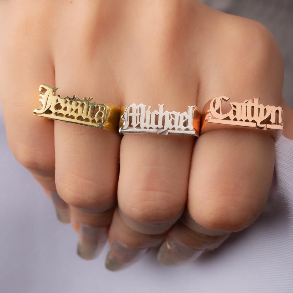 Gold Plated Personalized Gothic Name Ring-silviax