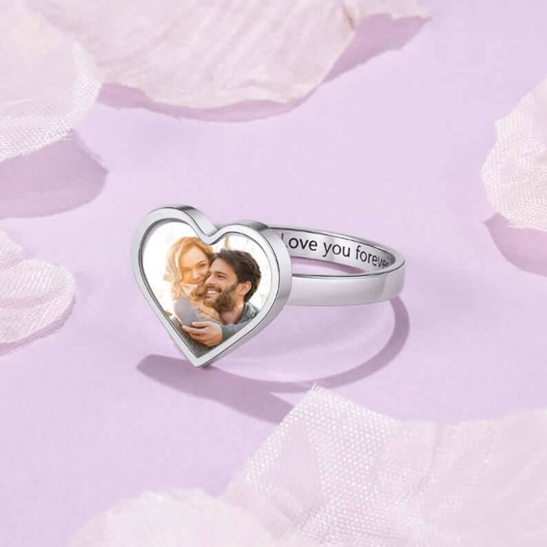 Heart Lettering White Gold Personalized Custom Photo Ring-silviax