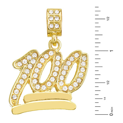 Hip Hop Style Bling Mini Emoji 100 Pendant Gold Plated Necklace