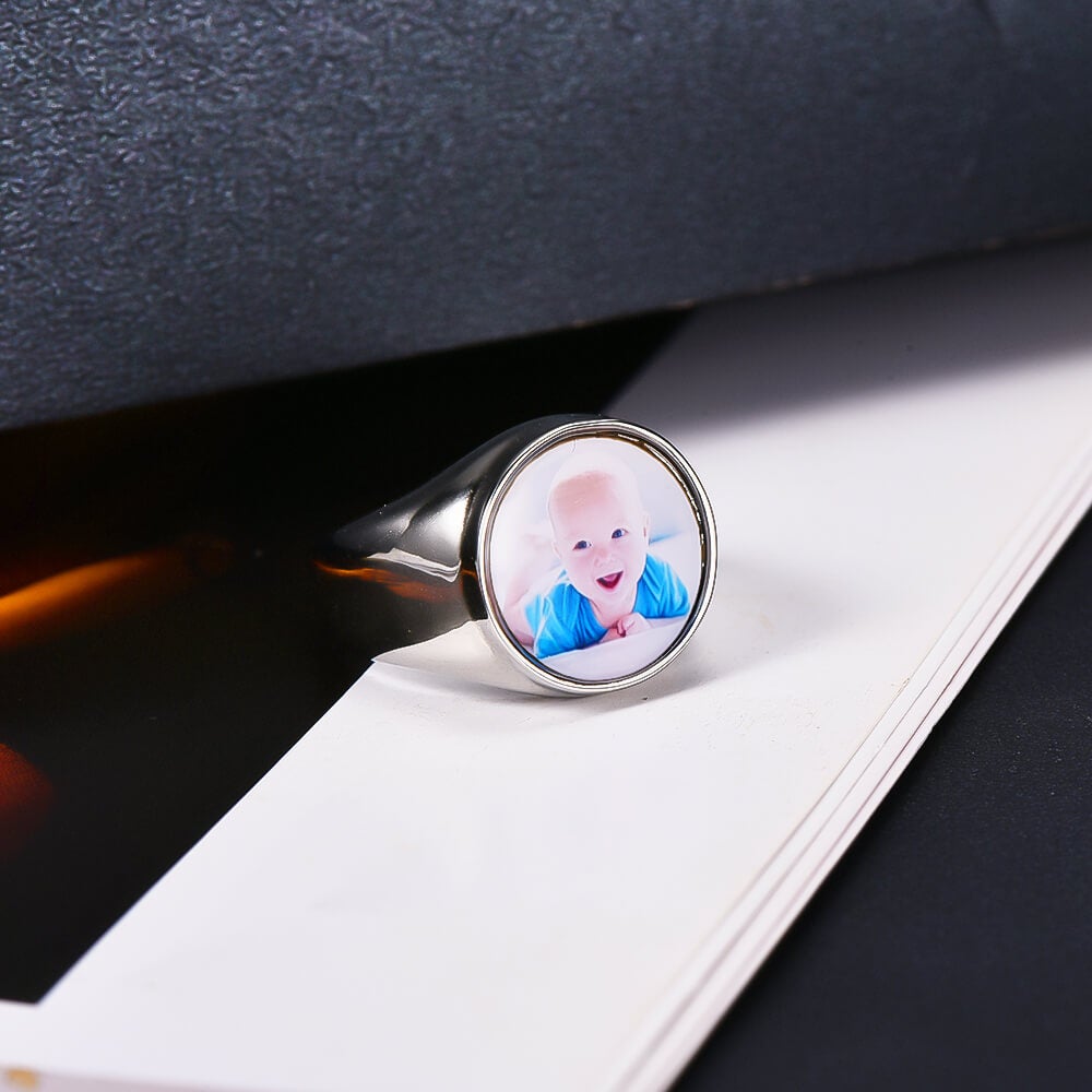 Round White Gold Personalized Custom Photo Ring-silviax