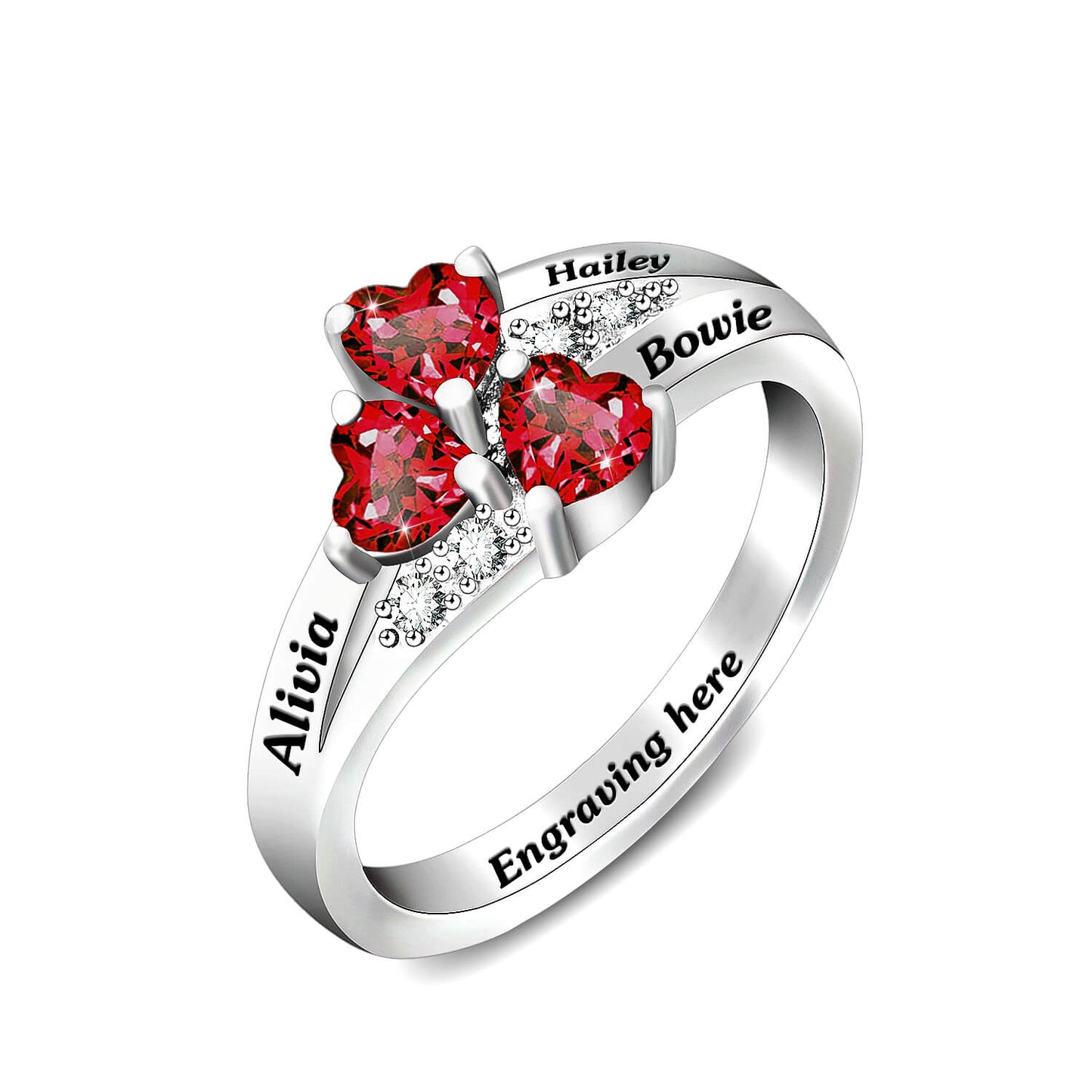 3 Birthstones &amp; Names Personalized Engraved Mother Heart Ring-silviax