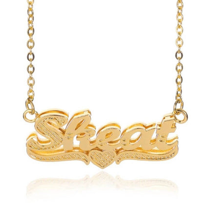 Double Layer Heart Personalized Custom 3D Gold Plated Name Necklace-silviax